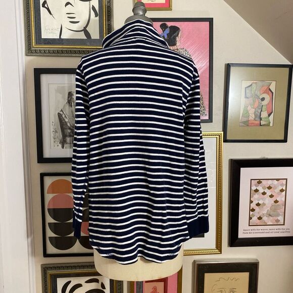 J Crew Women’s Size Large Coastal Nautical Pullover Sweatshirt Navy Blue Striped - Picture 4 of 7